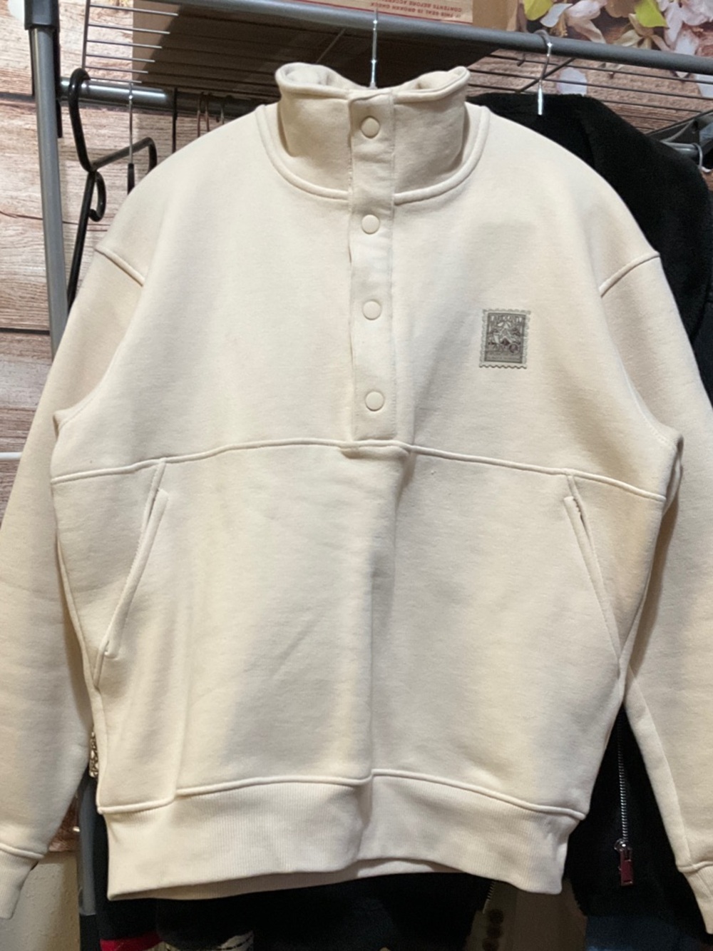 Zara Cream Snap-Button Funnel Neck Sweatshirt